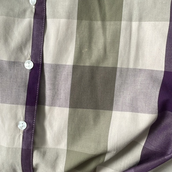 Kim rogers women button down Khaki/Purple/Beige plaid shirt size 12 - Picture 6 of 10